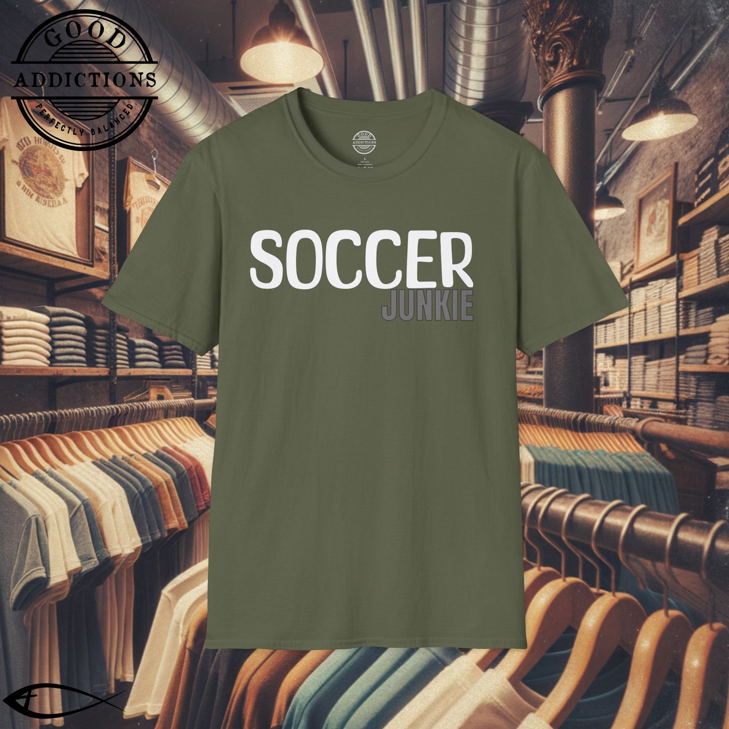 Soccer Junkie T-Shirt – “Pitch Obsessed” Good Addictions Tee for Players, Fans & Football Fanatics