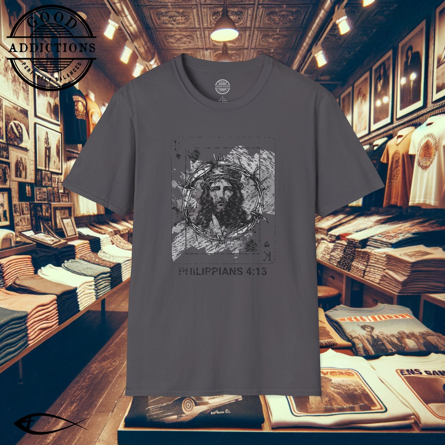 Jesus King of Kings T-Shirt – Philippians 4:13 Playing Card Graphic Tee – Bold Christian Strength Shirt