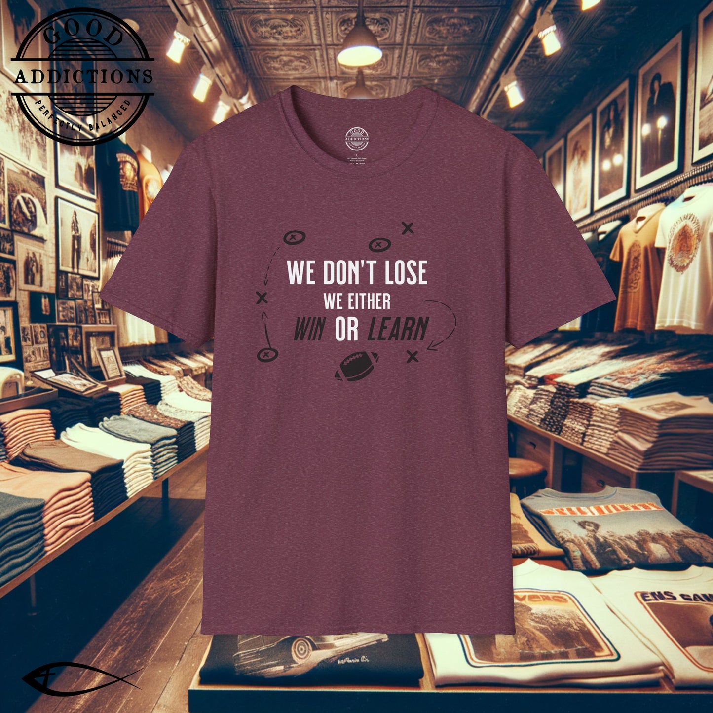 We Don’t Lose, We Either Win or Learn T-Shirt – Football Motivational Tee for Players & Coaches