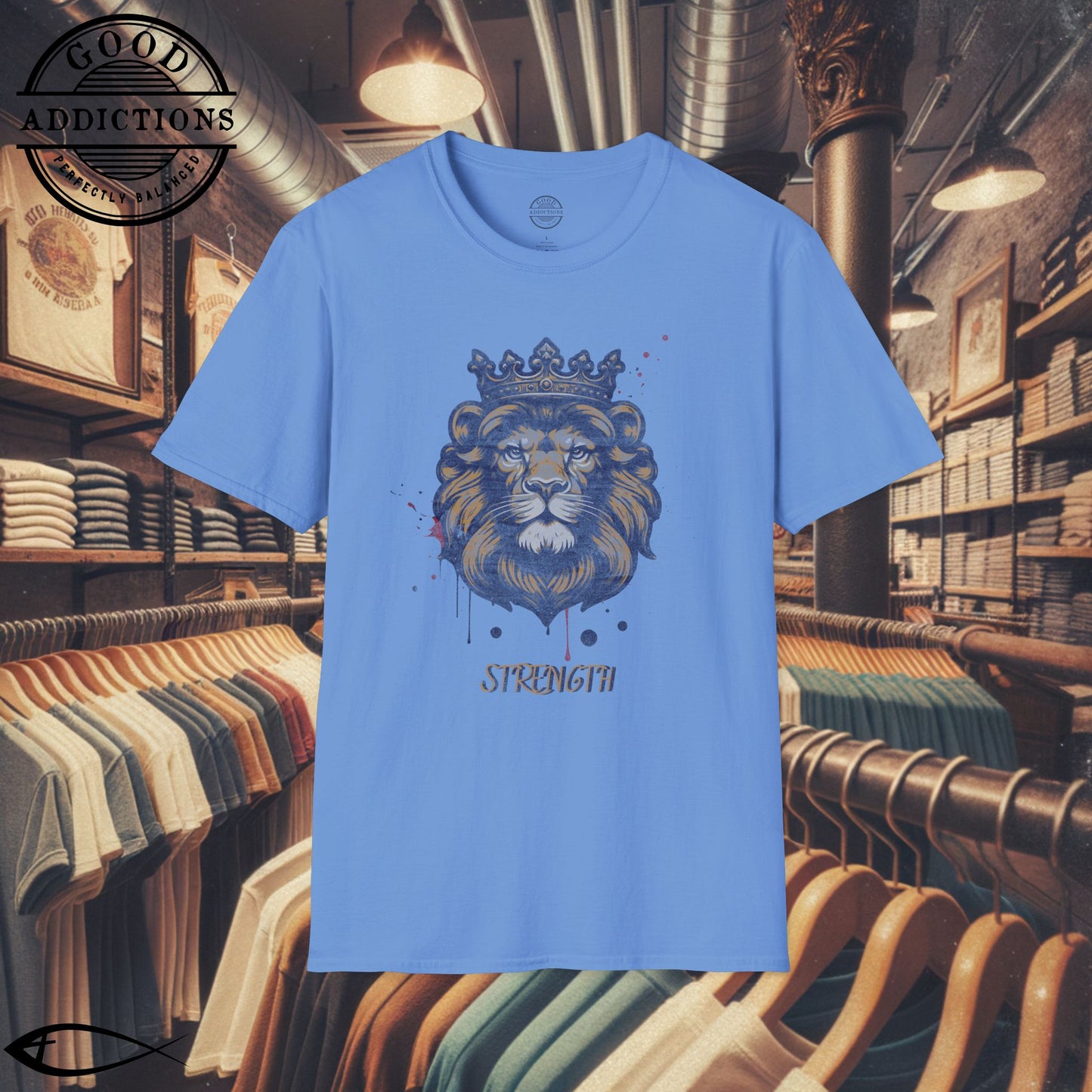 Lion with Crown T-Shirt – “Strength & Faith” Bold Christian Tee for Believers, Warriors & Kingdom-Minded Souls