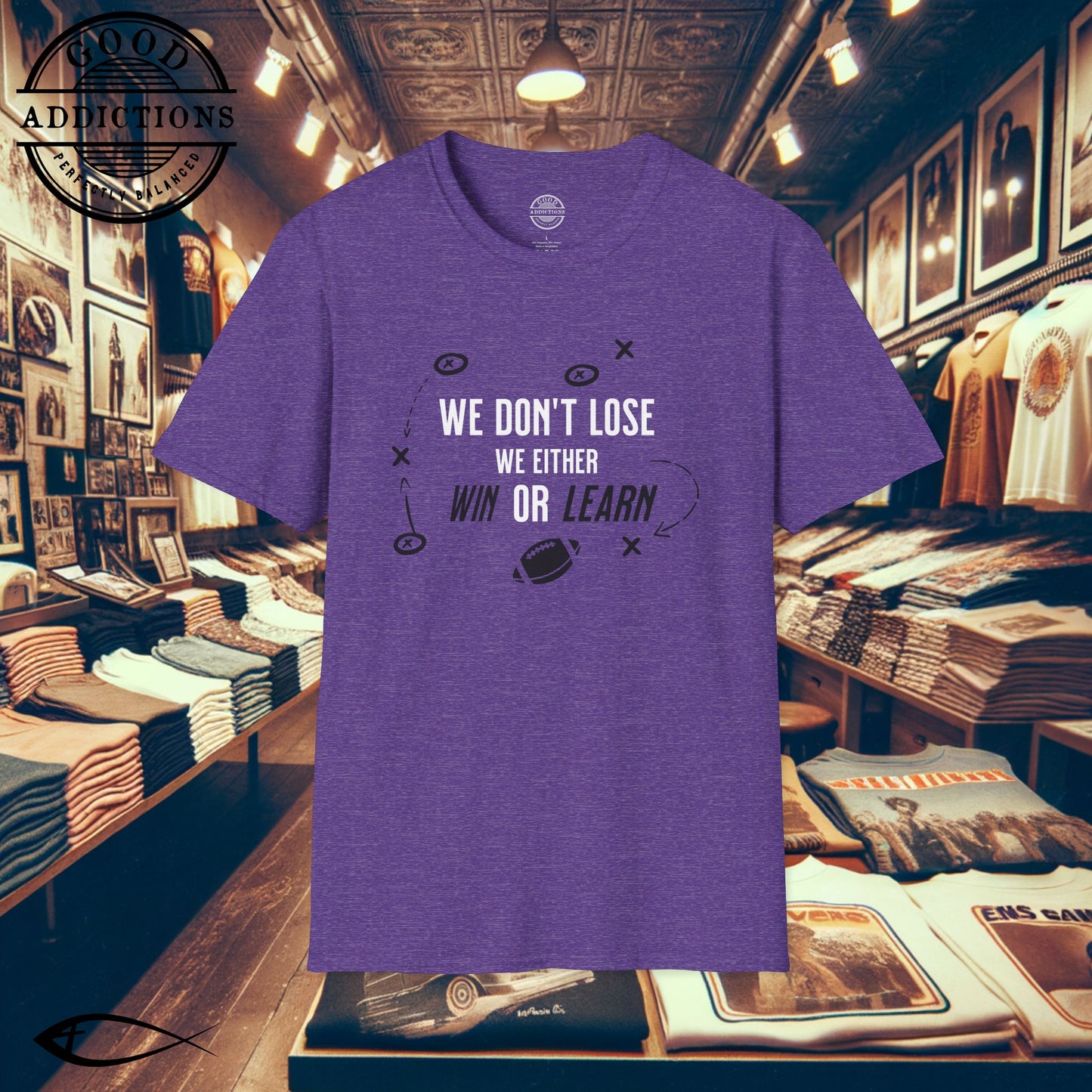 We Don’t Lose, We Either Win or Learn T-Shirt – Football Motivational Tee for Players & Coaches