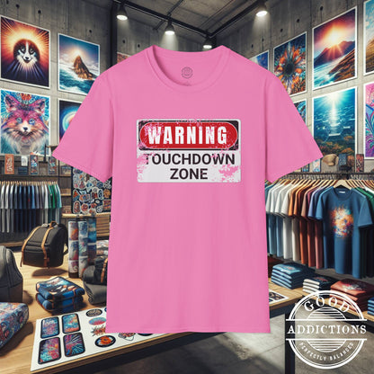 Touchdown Zone T-Shirt – “Warning Sign Graphic” Bold Football Tee for Players, Fans & End Zone Kings