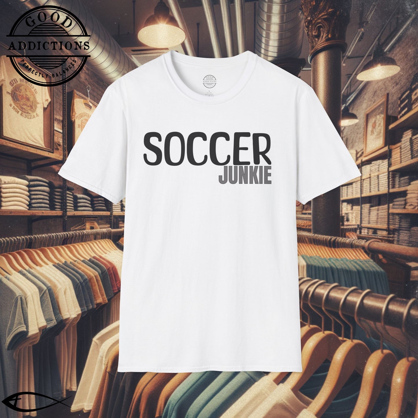 Soccer Junkie T-Shirt – “Pitch Obsessed” Good Addictions Tee for Players, Fans & Football Fanatics