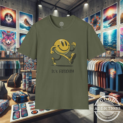 It’s Friday T-Shirt – “Smiley on the Move” Happy Vibes Tee for Weekend Lovers & Positive People