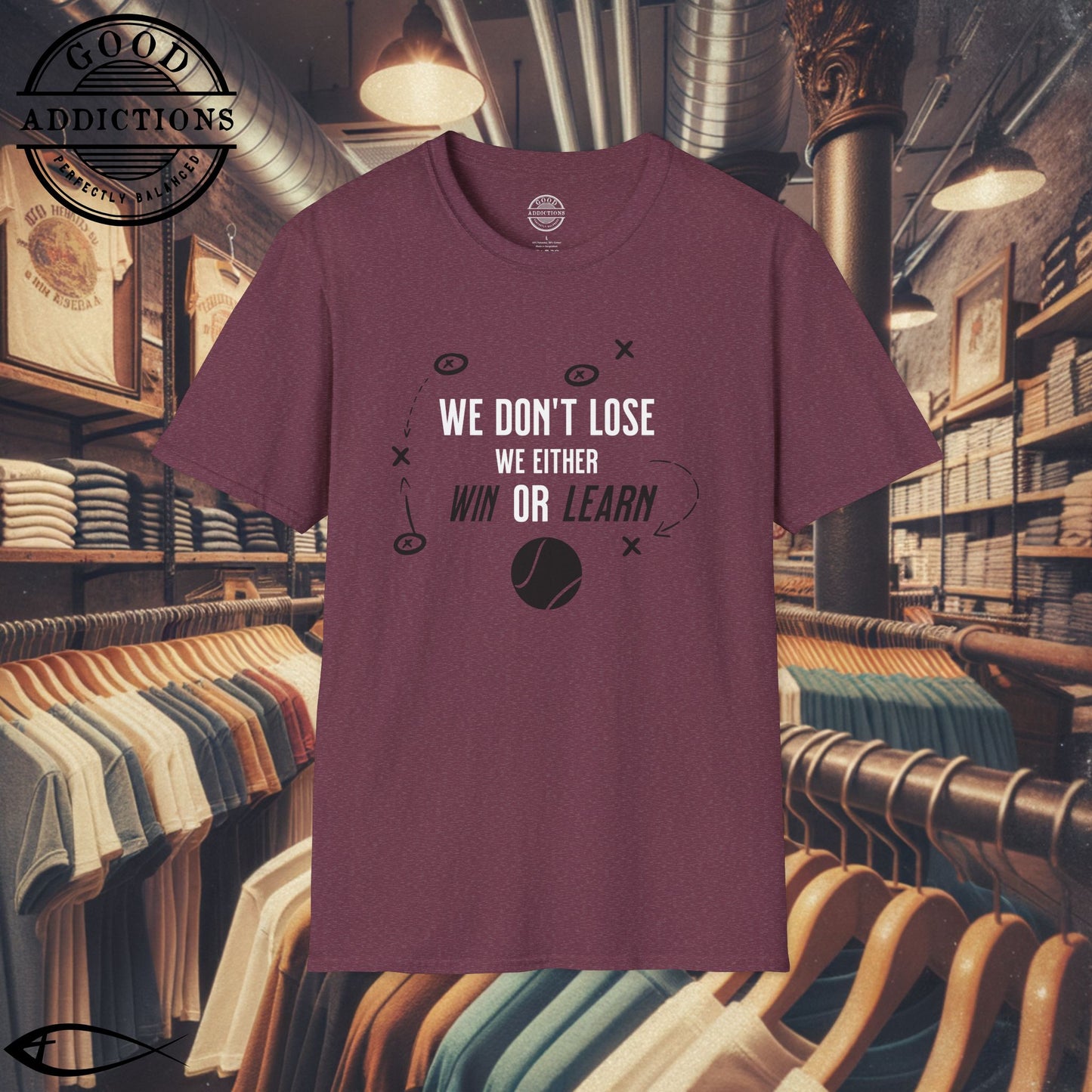 We Don’t Lose, We Either Win or Learn T-Shirt – Motivational Tennis Tee for Players & Coaches