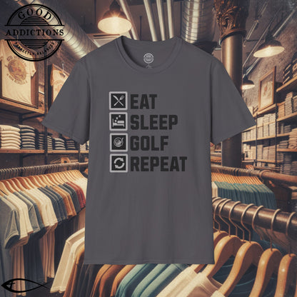 Eat Sleep Golf Repeat T-Shirt – “Golf Life Cycle” Funny Tee for Players, Weekend Warriors & Tee Time Addicts
