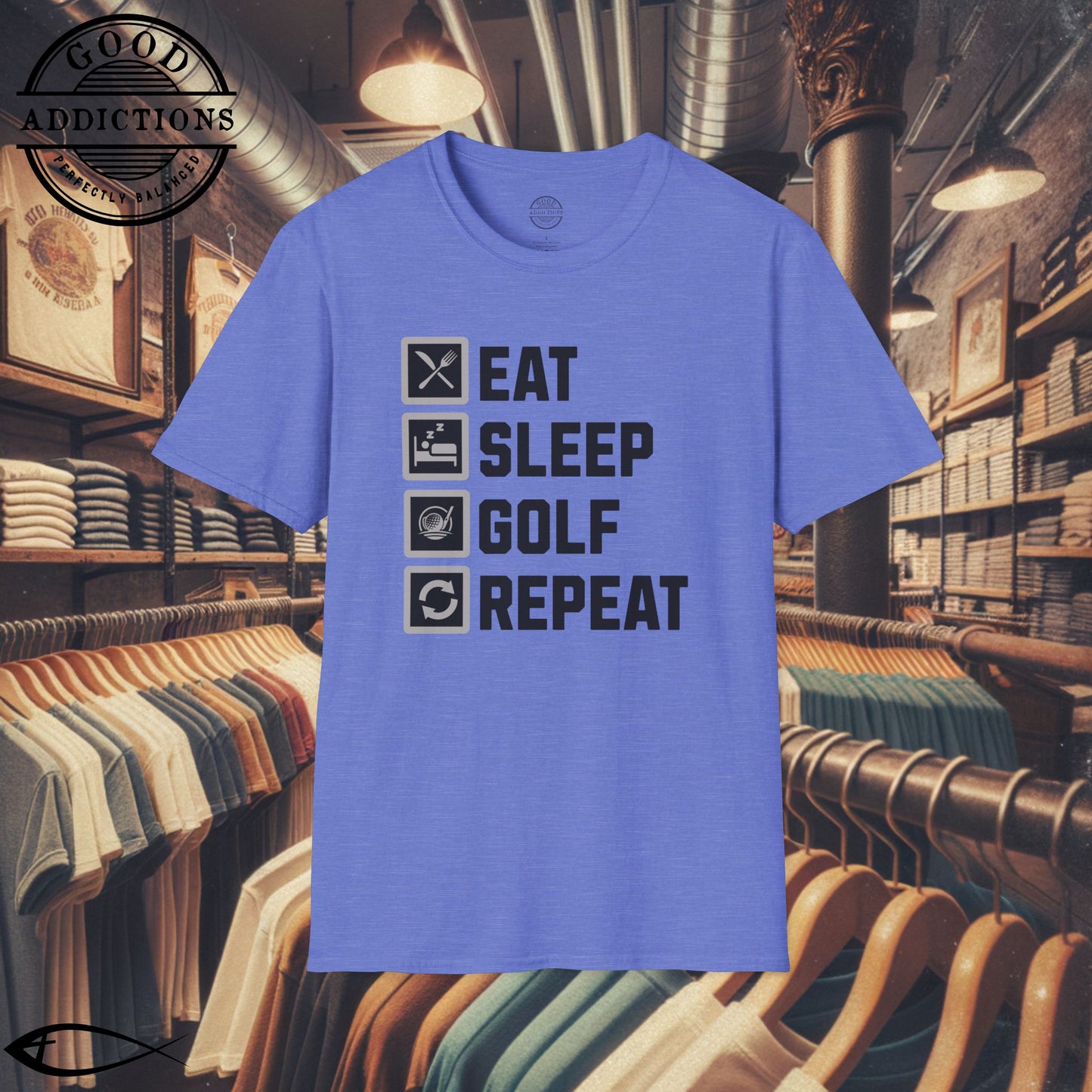 Eat Sleep Golf Repeat T-Shirt – “Golf Life Cycle” Funny Tee for Players, Weekend Warriors & Tee Time Addicts