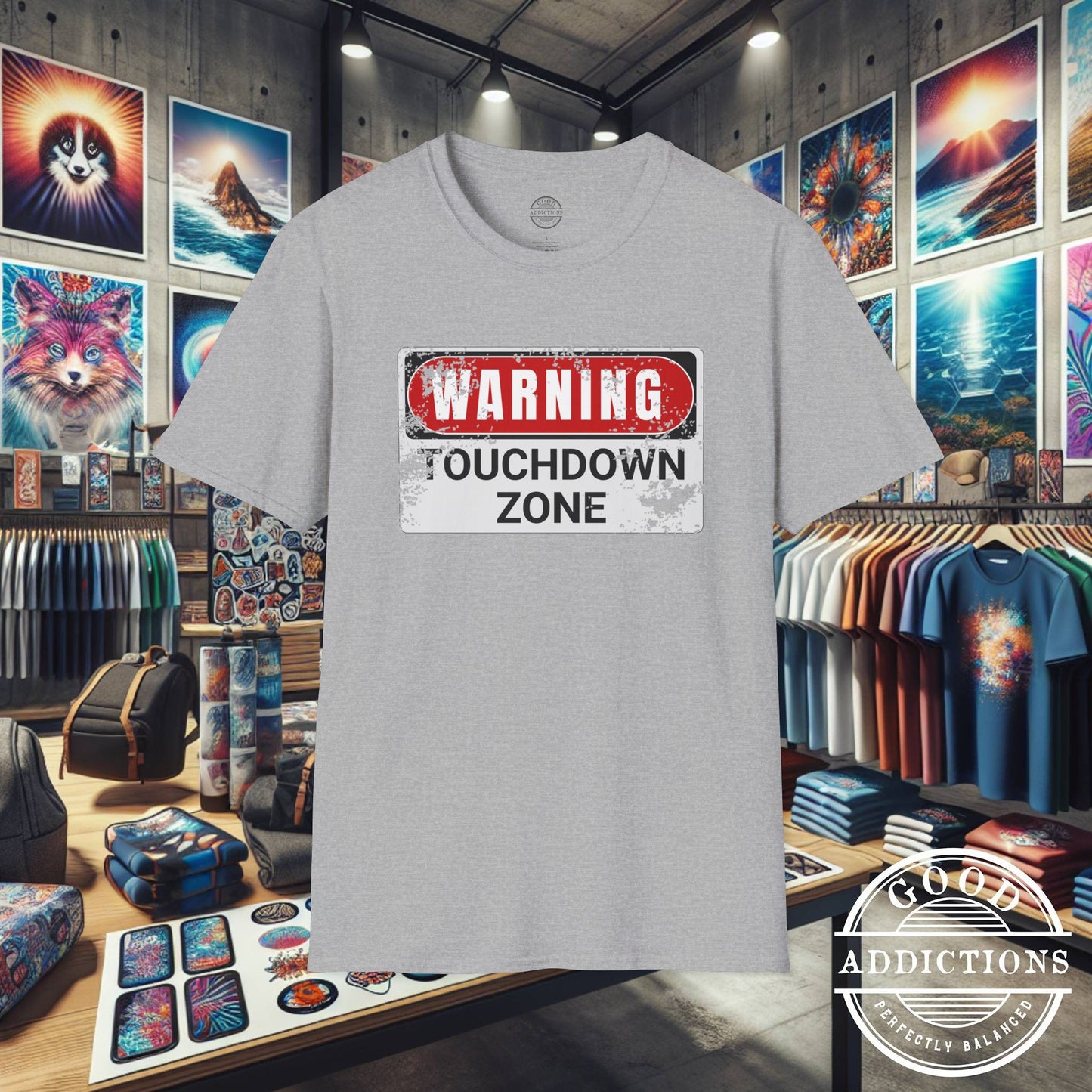 Touchdown Zone T-Shirt – “Warning Sign Graphic” Bold Football Tee for Players, Fans & End Zone Kings