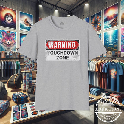 Touchdown Zone T-Shirt – “Warning Sign Graphic” Bold Football Tee for Players, Fans & End Zone Kings