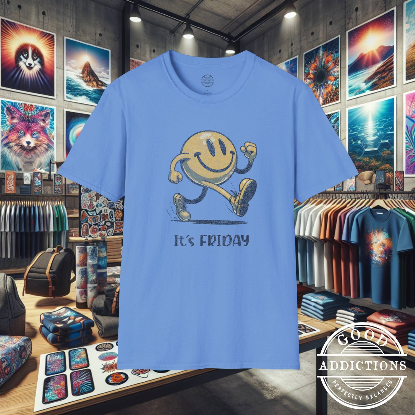 It’s Friday T-Shirt – “Smiley on the Move” Happy Vibes Tee for Weekend Lovers & Positive People