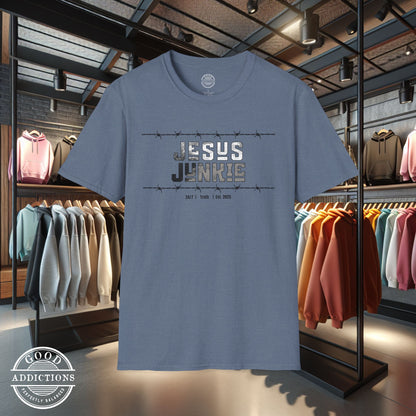 Jesus Junkie T-Shirt – “Barbed Wire Edition” Good Addictions Tee for Faith Warriors, Bold Believers & Kingdom Soldiers