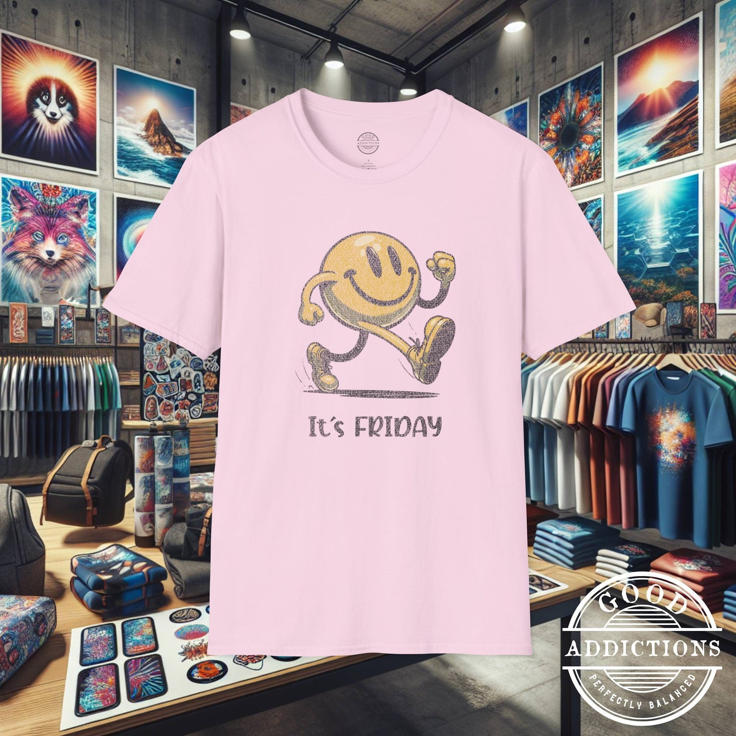 It’s Friday T-Shirt – “Smiley on the Move” Happy Vibes Tee for Weekend Lovers & Positive People