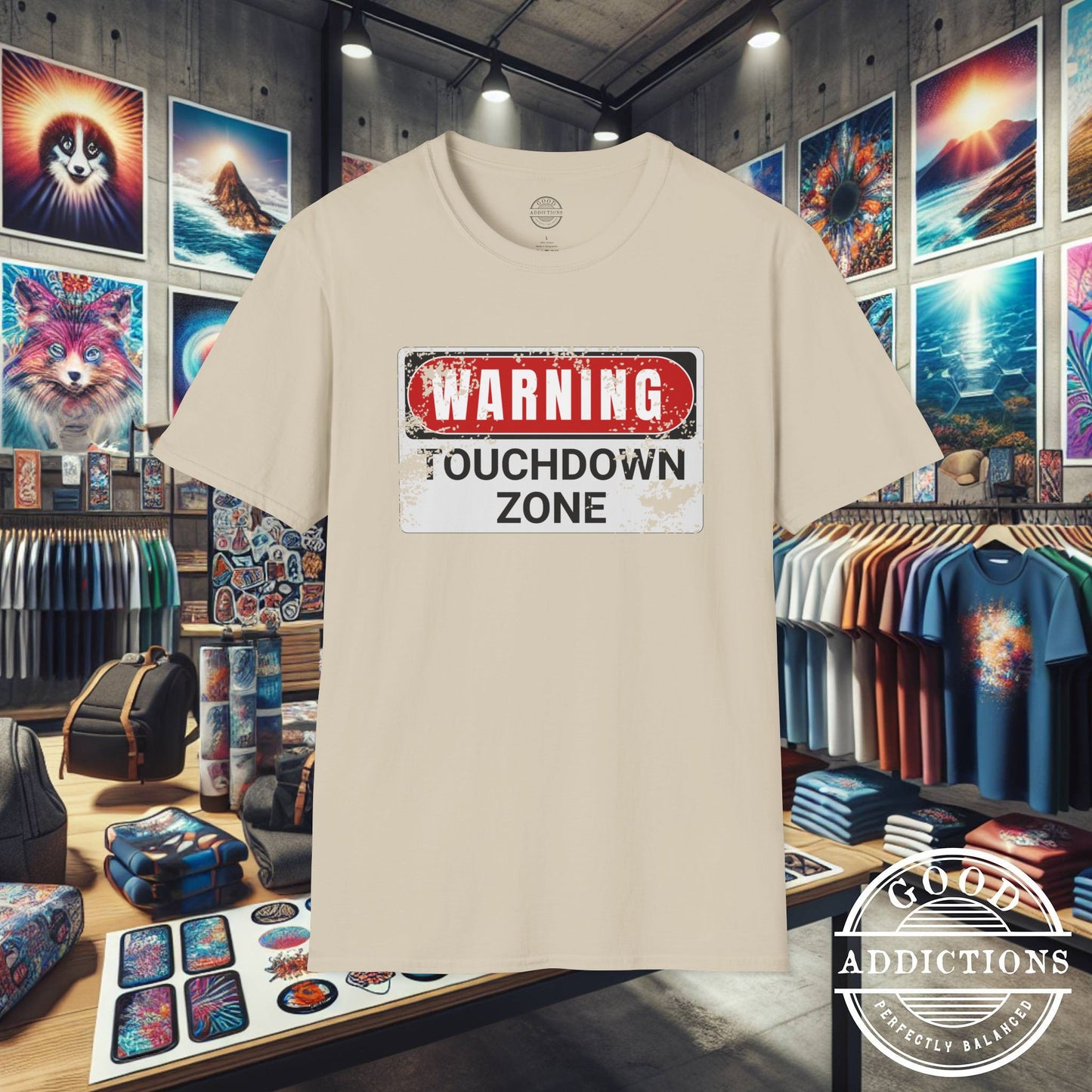Touchdown Zone T-Shirt – “Warning Sign Graphic” Bold Football Tee for Players, Fans & End Zone Kings