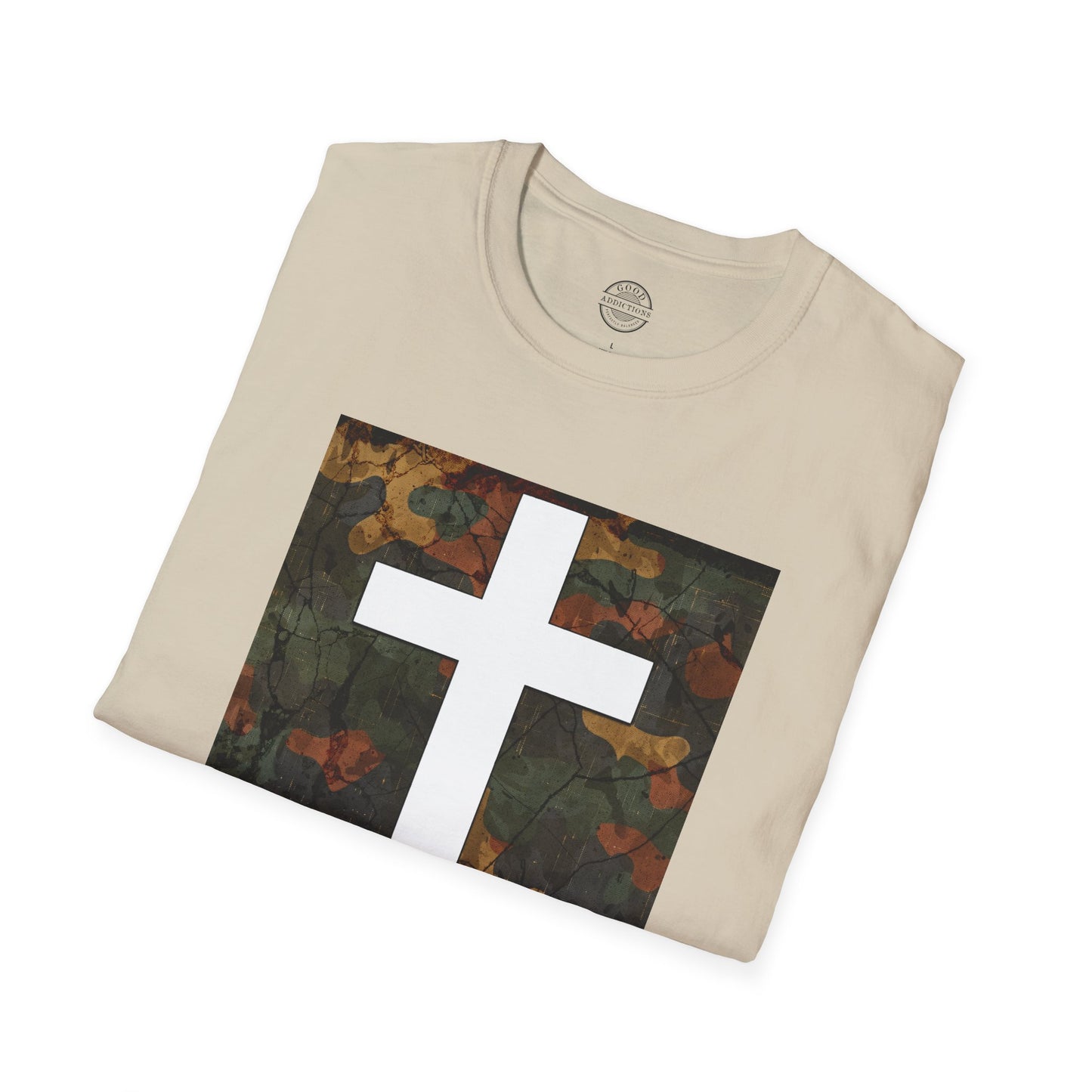 Don’t Camouflage It T-Shirt – “White Cross on Camo” Bold Christian Tee for Faith Warriors, Believers & Kingdom Soldiers