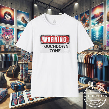 Touchdown Zone T-Shirt – “Warning Sign Graphic” Bold Football Tee for Players, Fans & End Zone Kings