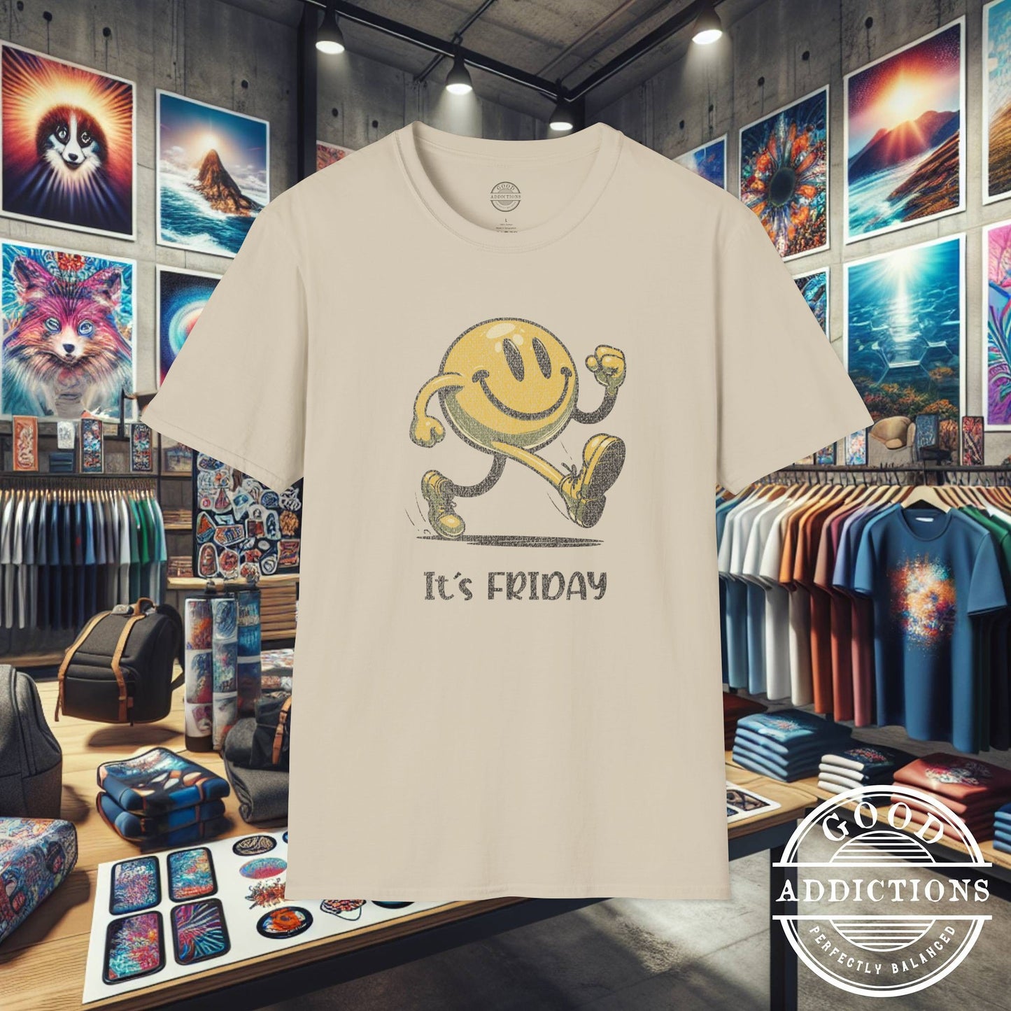 It’s Friday T-Shirt – “Smiley on the Move” Happy Vibes Tee for Weekend Lovers & Positive People