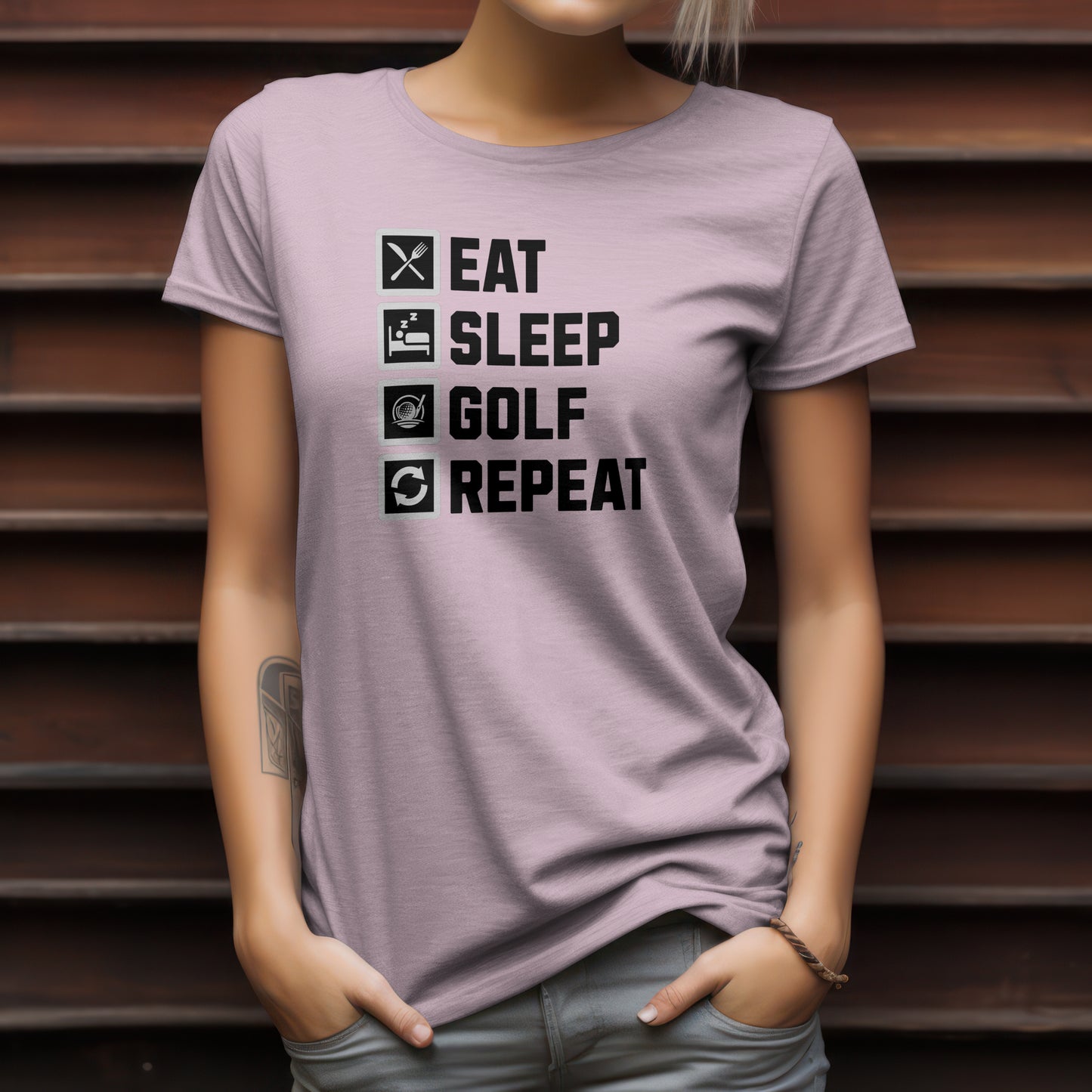 Eat Sleep Golf Repeat T-Shirt – “Golf Life Cycle” Funny Tee for Players, Weekend Warriors & Tee Time Addicts