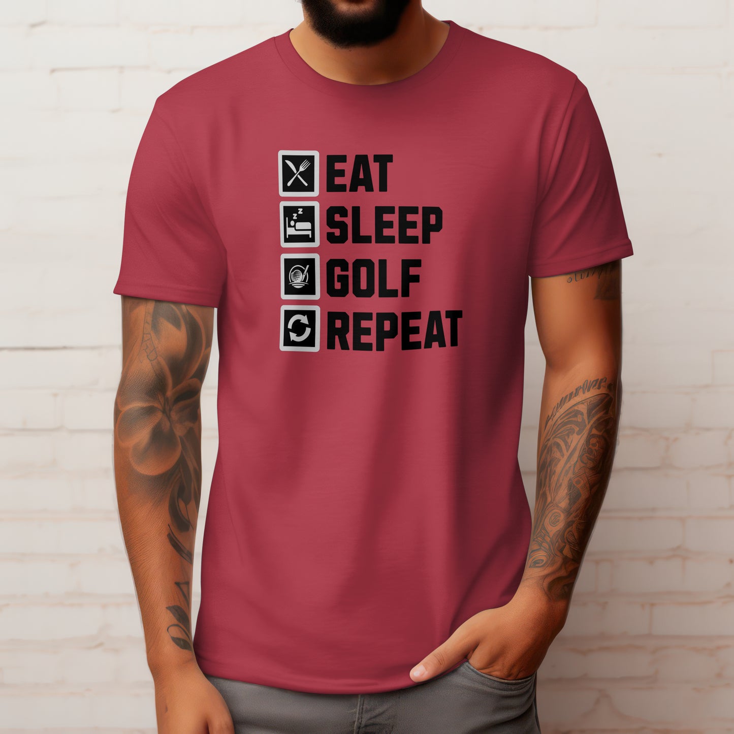 Eat Sleep Golf Repeat T-Shirt – “Golf Life Cycle” Funny Tee for Players, Weekend Warriors & Tee Time Addicts