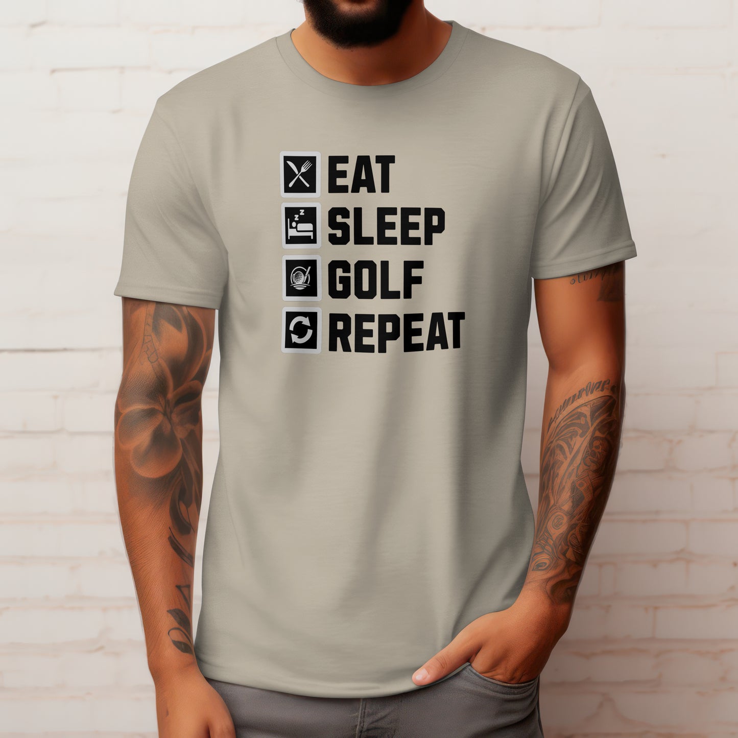 Eat Sleep Golf Repeat T-Shirt – “Golf Life Cycle” Funny Tee for Players, Weekend Warriors & Tee Time Addicts