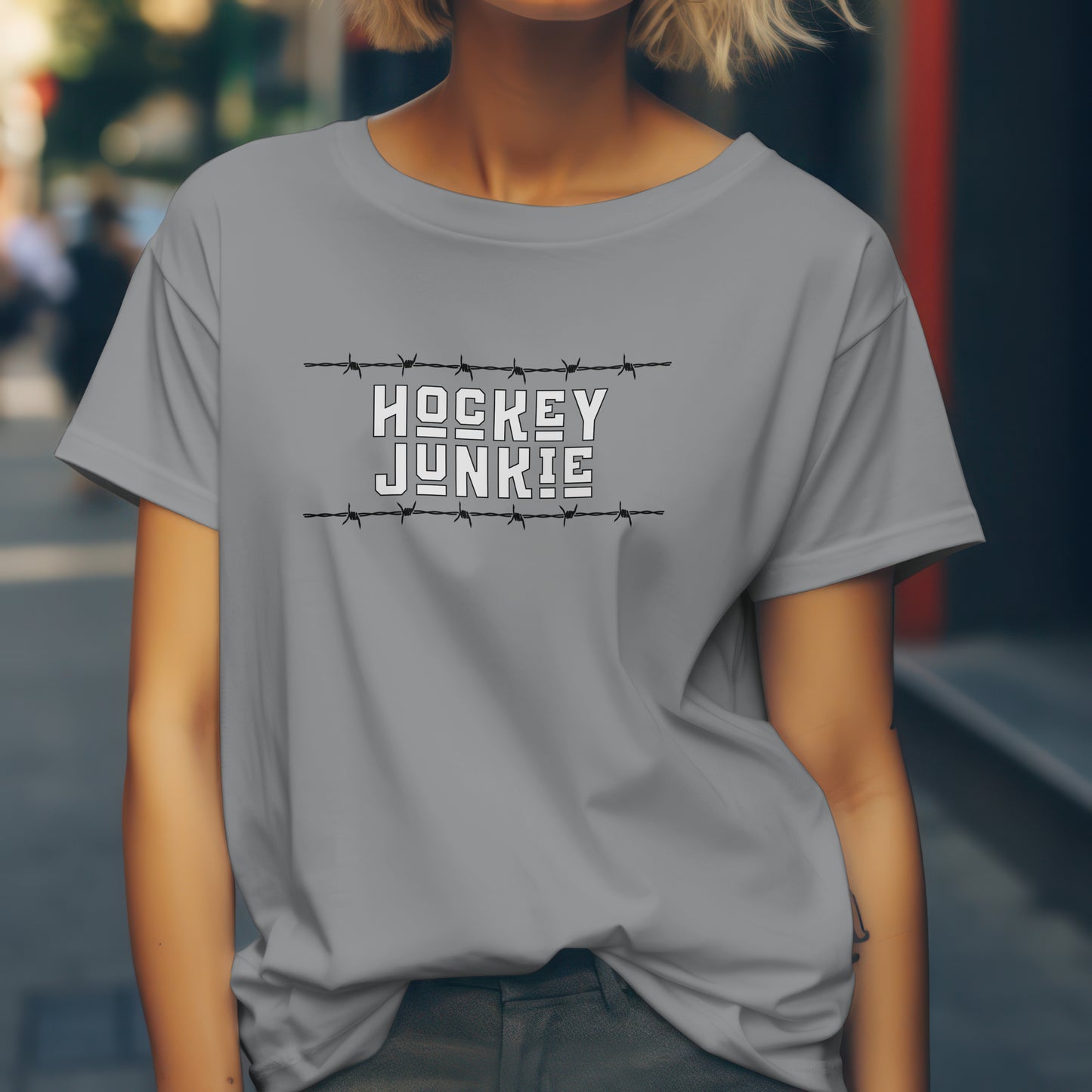Hockey Junkie T-Shirt – “Barbed Wire Edition” Good Addictions Tee for Ice Warriors, Enforcers & Hockey Addicts