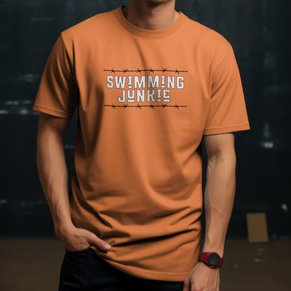 Swimming Junkie T-Shirt – “Barbed Wire Edition” Good Addictions Tee for Swimmers, Coaches & Poolside Warriors