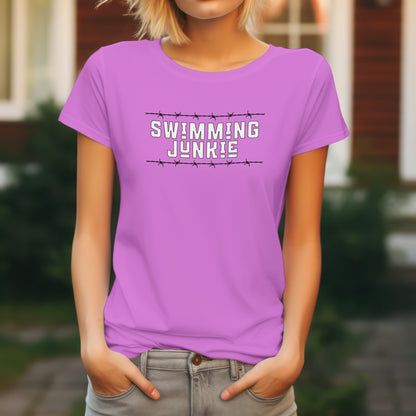Swimming Junkie T-Shirt – “Barbed Wire Edition” Good Addictions Tee for Swimmers, Coaches & Poolside Warriors