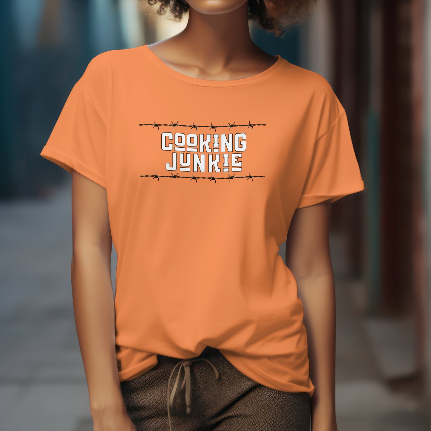 Cooking Junkie T-Shirt – “Barbed Wire Edition” Good Addictions Tee for Chefs, Foodies & Culinary Rebels