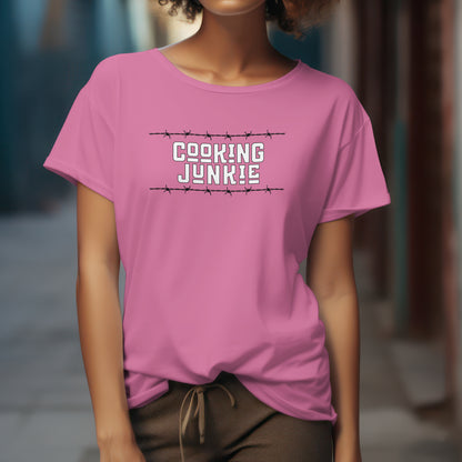 Cooking Junkie T-Shirt – “Barbed Wire Edition” Good Addictions Tee for Chefs, Foodies & Culinary Rebels