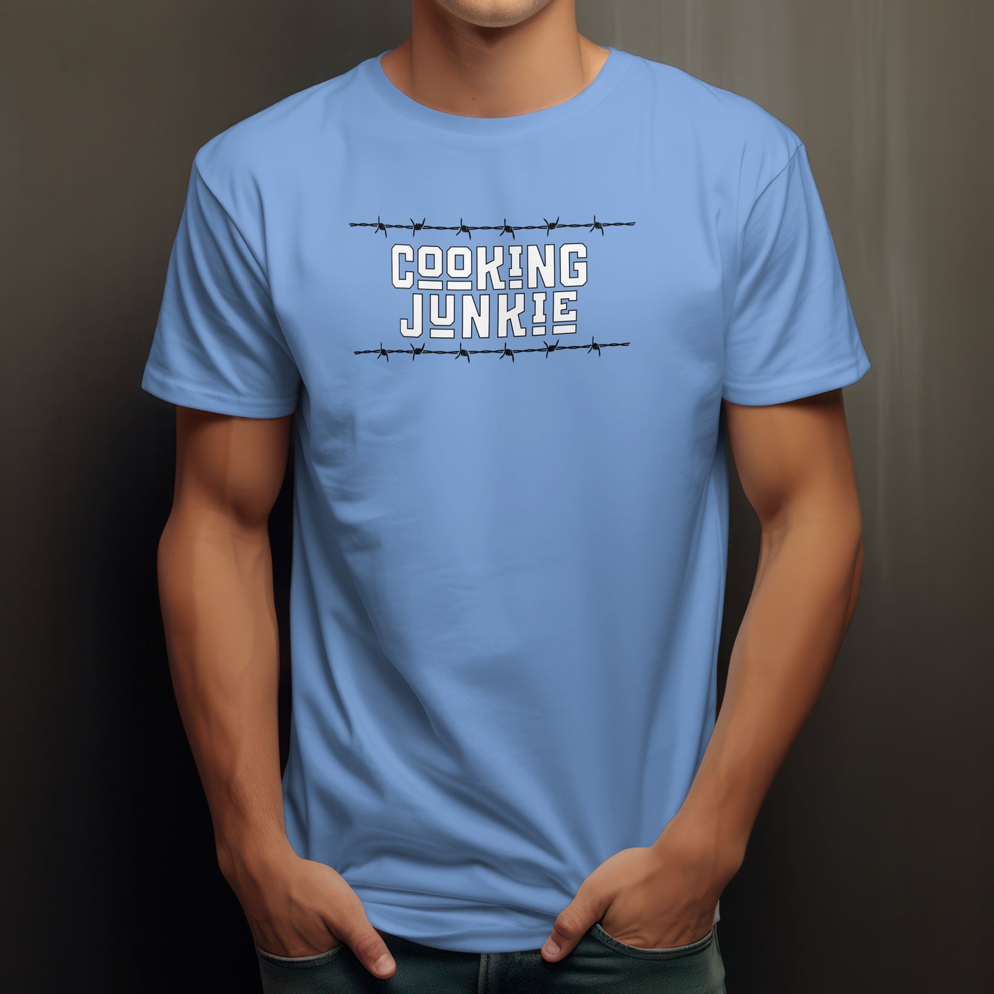 Cooking Junkie T-Shirt – “Barbed Wire Edition” Good Addictions Tee for Chefs, Foodies & Culinary Rebels