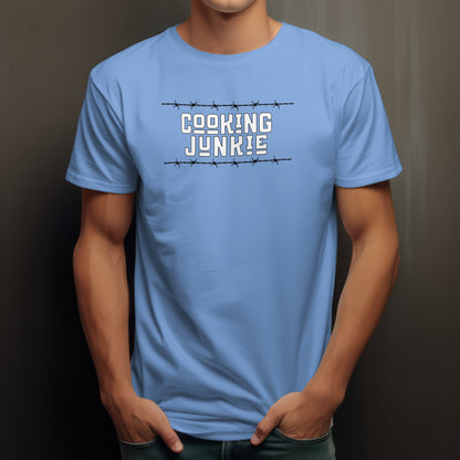 Cooking Junkie T-Shirt – “Barbed Wire Edition” Good Addictions Tee for Chefs, Foodies & Culinary Rebels