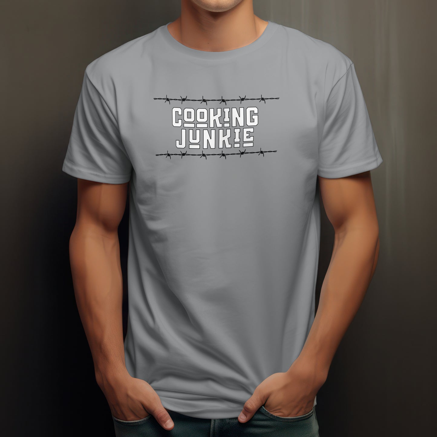 Cooking Junkie T-Shirt – “Barbed Wire Edition” Good Addictions Tee for Chefs, Foodies & Culinary Rebels