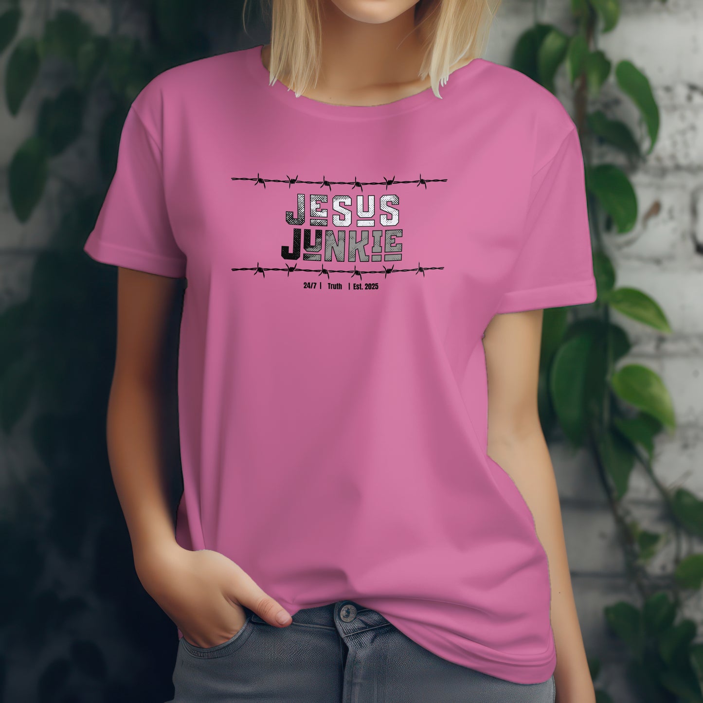 Jesus Junkie T-Shirt – “Barbed Wire Edition” Good Addictions Tee for Faith Warriors, Bold Believers & Kingdom Soldiers
