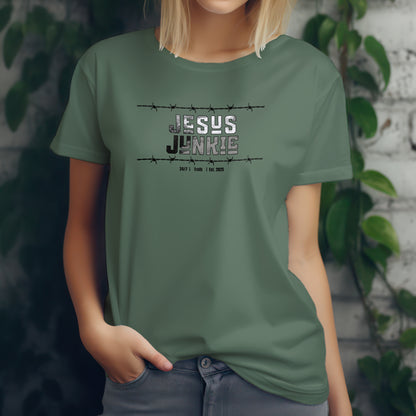 Jesus Junkie T-Shirt – “Barbed Wire Edition” Good Addictions Tee for Faith Warriors, Bold Believers & Kingdom Soldiers