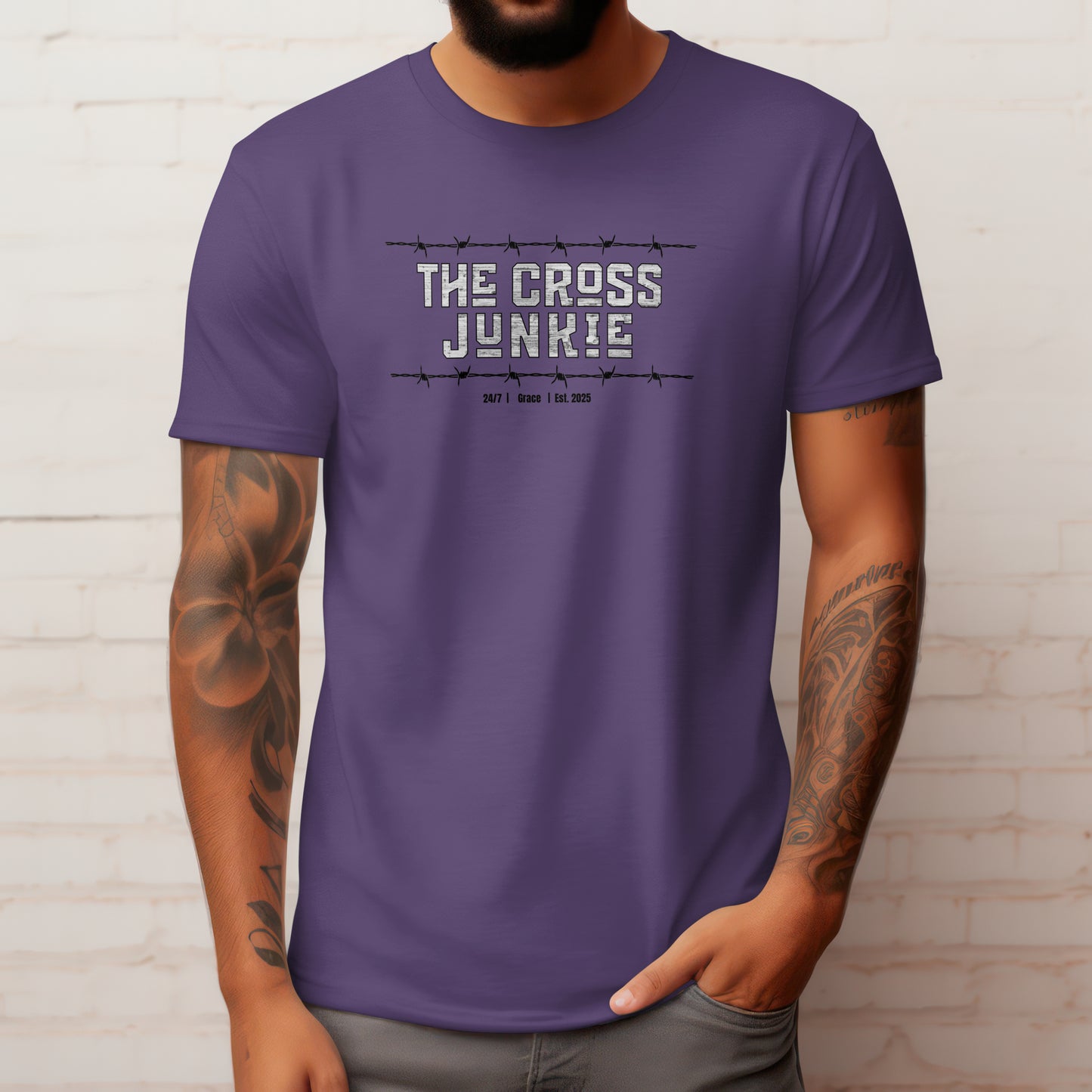 The Cross Junkie T-Shirt – “Barbed Wire Edition” Good Addictions Tee for Bold Believers, Faith Warriors & Jesus Followers