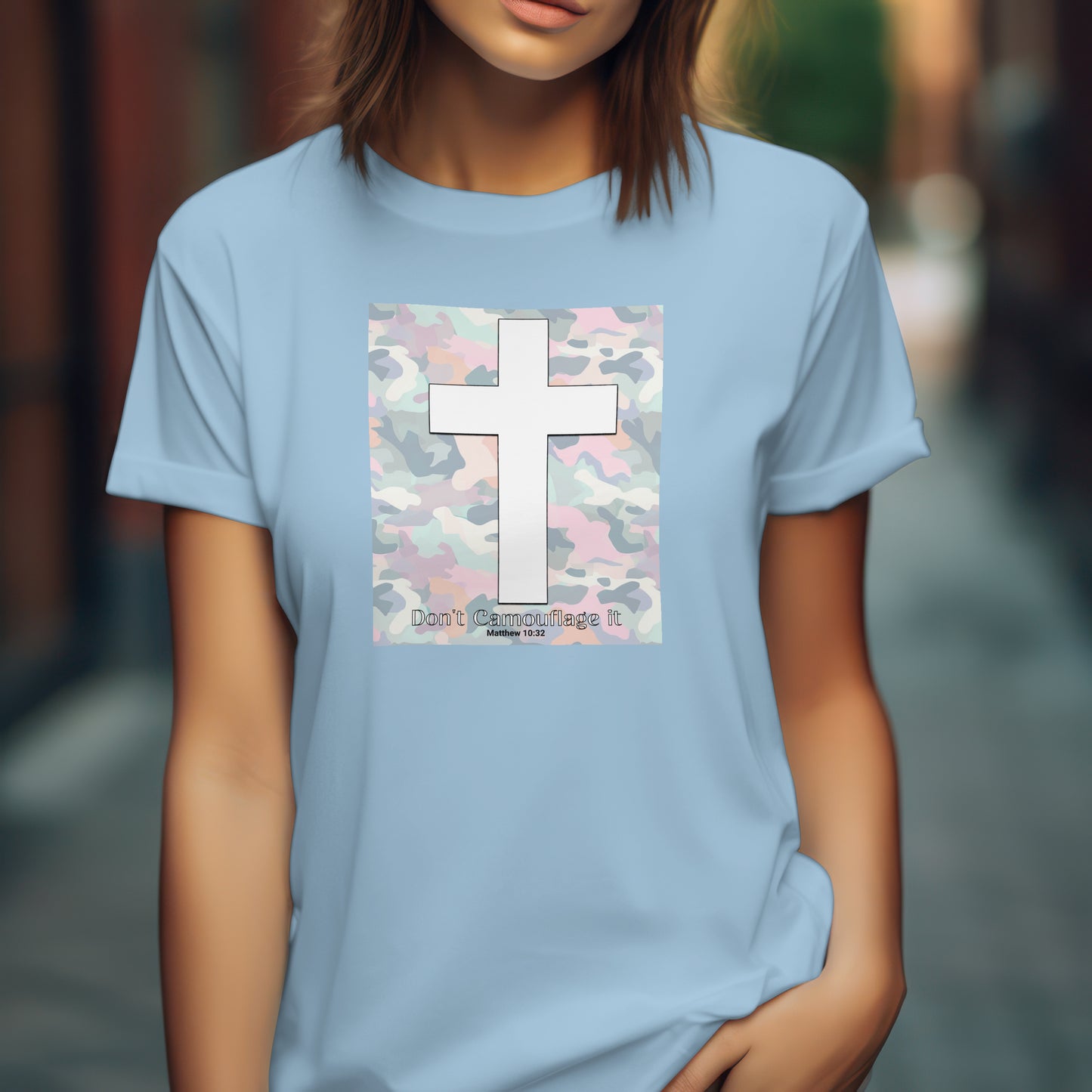 Faith T-Shirt – “Camo with White Cross” Bold Christian Tee for Spiritual Warriors, Believers & Kingdom Soldiers