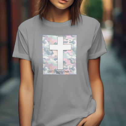 Faith T-Shirt – “Camo with White Cross” Bold Christian Tee for Spiritual Warriors, Believers & Kingdom Soldiers
