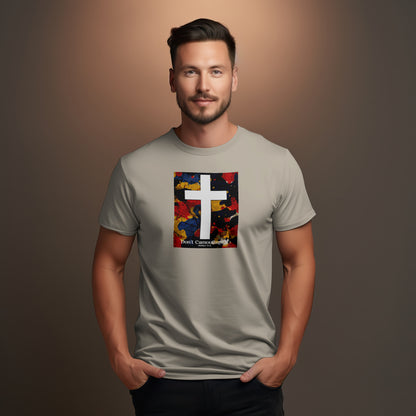 Don’t Camouflage It T-Shirt – “White Cross Over Camo” Bold Christian Tee for Faith Warriors & Believers in Battle