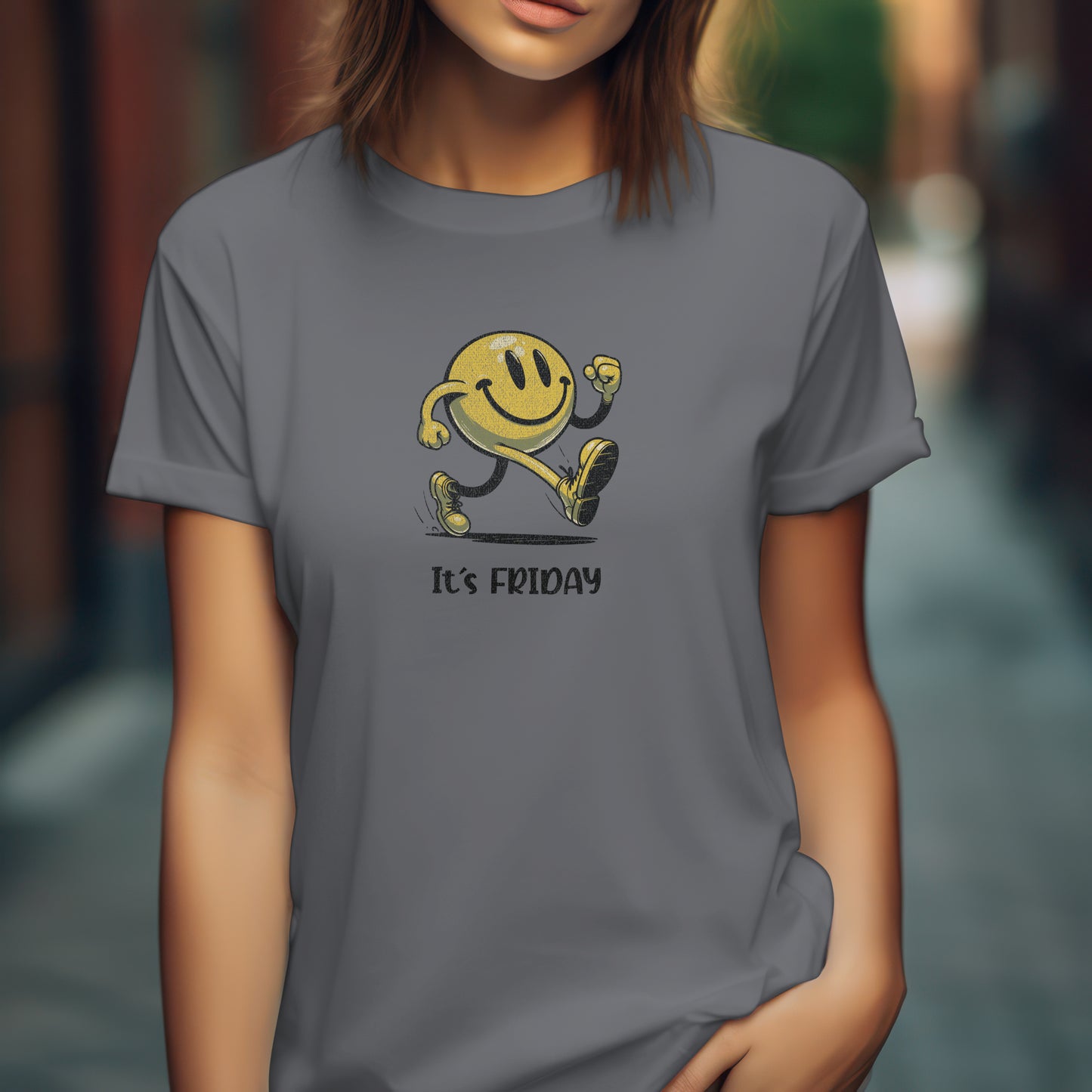 It’s Friday T-Shirt – “Smiley on the Move” Happy Vibes Tee for Weekend Lovers & Positive People