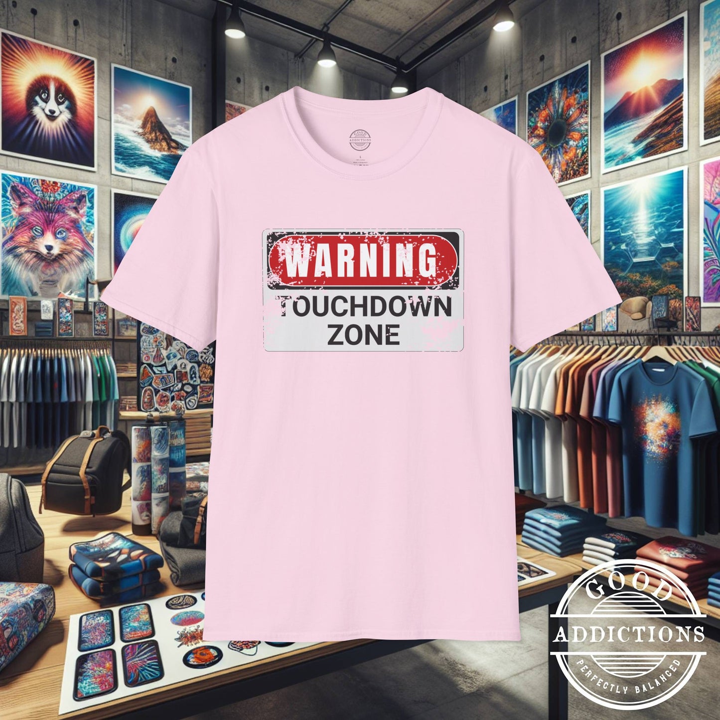 Touchdown Zone T-Shirt – “Warning Sign Graphic” Bold Football Tee for Players, Fans & End Zone Kings