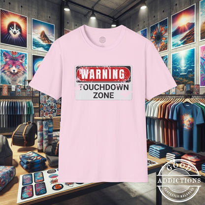 Touchdown Zone T-Shirt – “Warning Sign Graphic” Bold Football Tee for Players, Fans & End Zone Kings