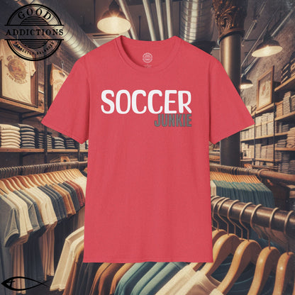 Soccer Junkie T-Shirt – “Pitch Obsessed” Good Addictions Tee for Players, Fans & Football Fanatics
