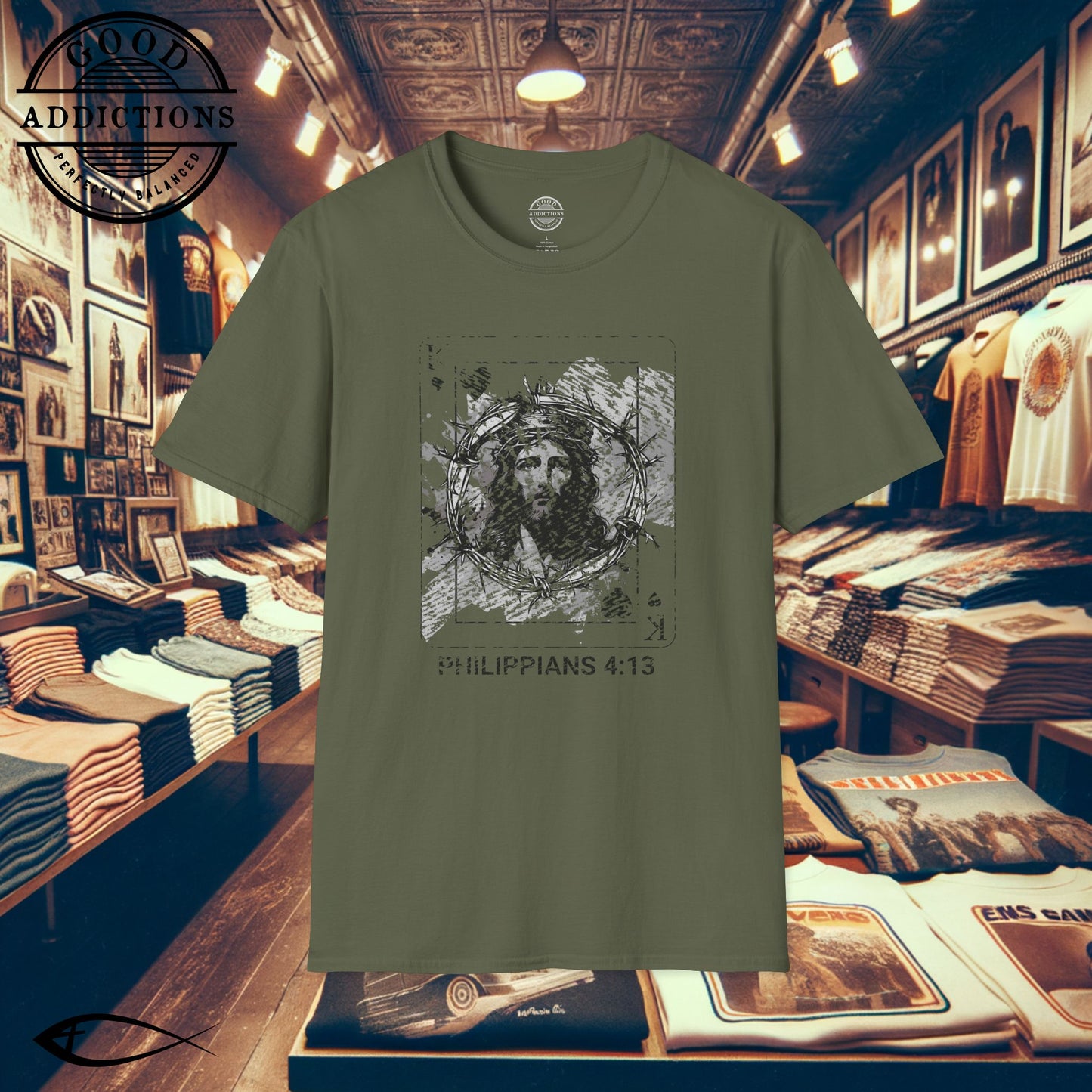 Jesus King of Kings T-Shirt – Philippians 4:13 Playing Card Graphic Tee – Bold Christian Strength Shirt