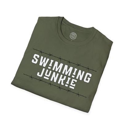 Swimming Junkie T-Shirt – “Barbed Wire Edition” Good Addictions Tee for Swimmers, Coaches & Poolside Warriors