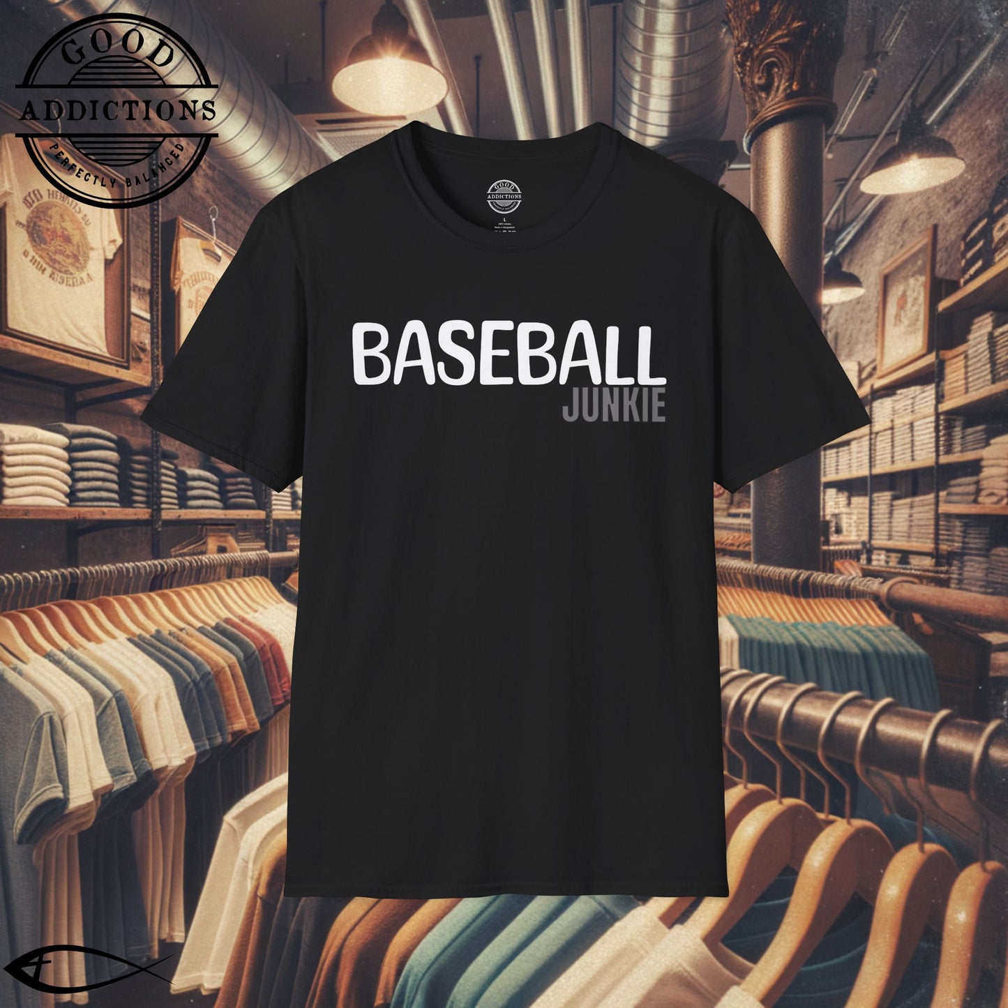 Baseball Junkie T-Shirt – “Diamond Obsessed” Good Addictions Tee for Players, Fans & Game Day Diehards