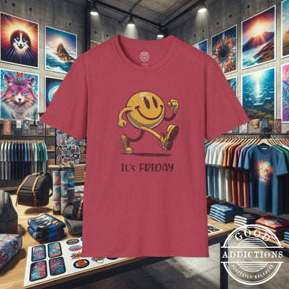 It’s Friday T-Shirt – “Smiley on the Move” Happy Vibes Tee for Weekend Lovers & Positive People
