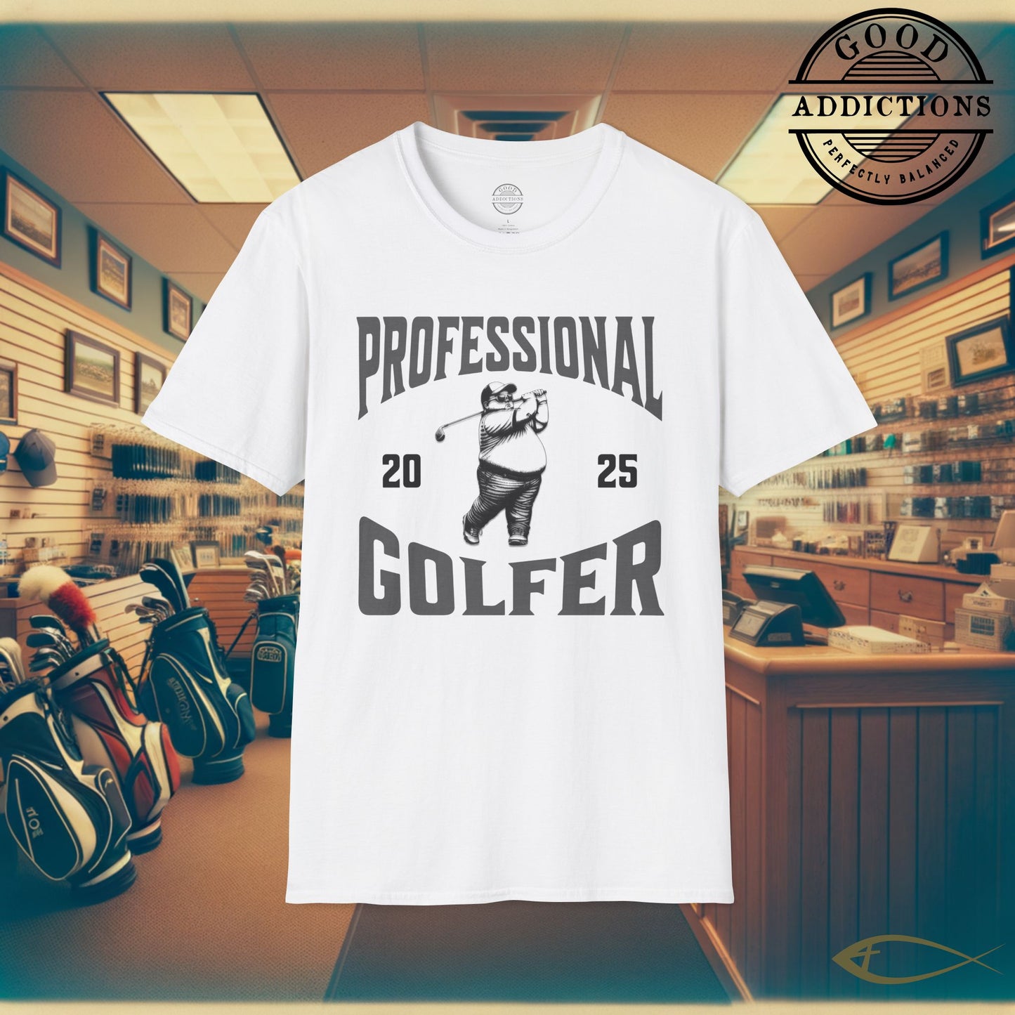 Professional Golfer T-Shirt – “Fat Guy Edition” Funny Golf Tee for Confident Dudes, Weekend Warriors & Big Swingers