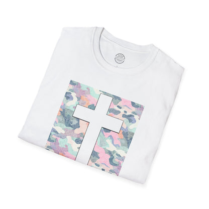 Faith T-Shirt – “Camo with White Cross” Bold Christian Tee for Spiritual Warriors, Believers & Kingdom Soldiers