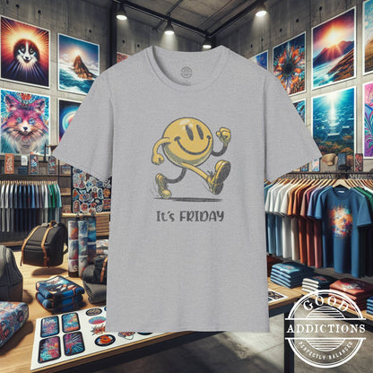 It’s Friday T-Shirt – “Smiley on the Move” Happy Vibes Tee for Weekend Lovers & Positive People