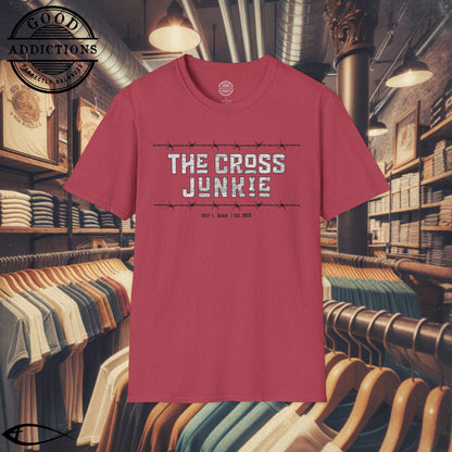 The Cross Junkie T-Shirt – “Barbed Wire Edition” Good Addictions Tee for Bold Believers, Faith Warriors & Jesus Followers