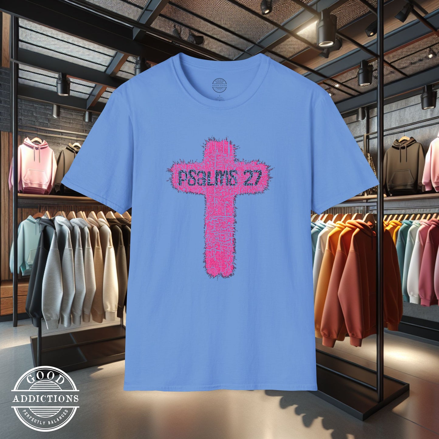 Psalm 27 Cross T-Shirt – Christian Faith Tee Featuring Scripture & Cross Design for Strength and Courage